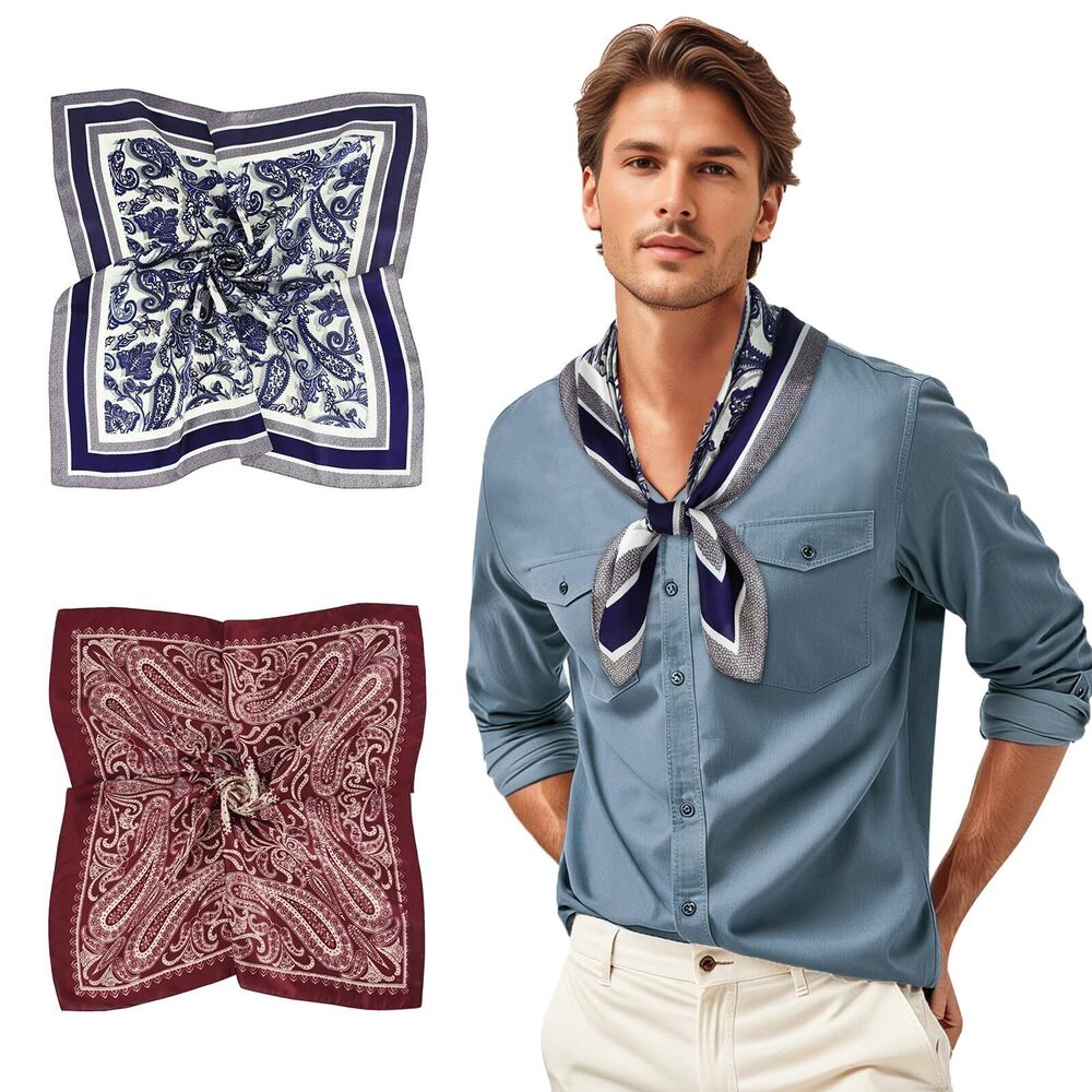 7025 2 PCS Silk Scarf , Retro Neckerchief Paisley Print, Italian Head Scarf